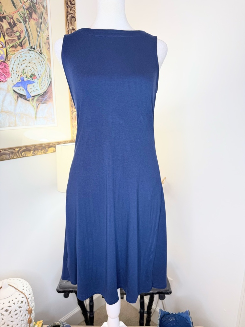 Tommy Bahama Navy Sleeveless Dress XS Stretch Modal Resort Travel Chic